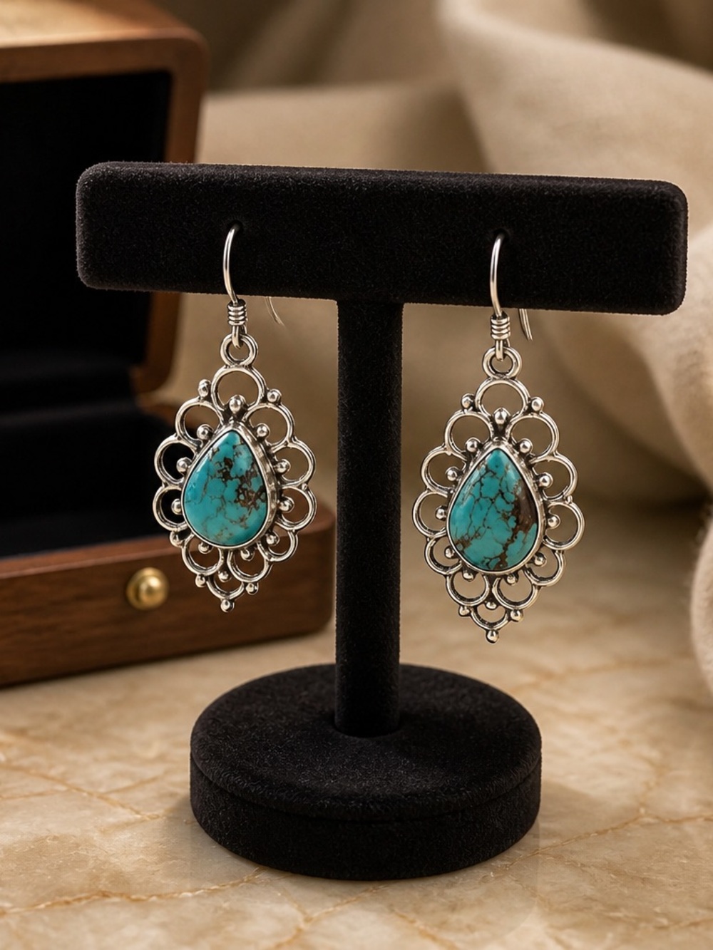 Sterling Silver and Blue Teardrop Earrings